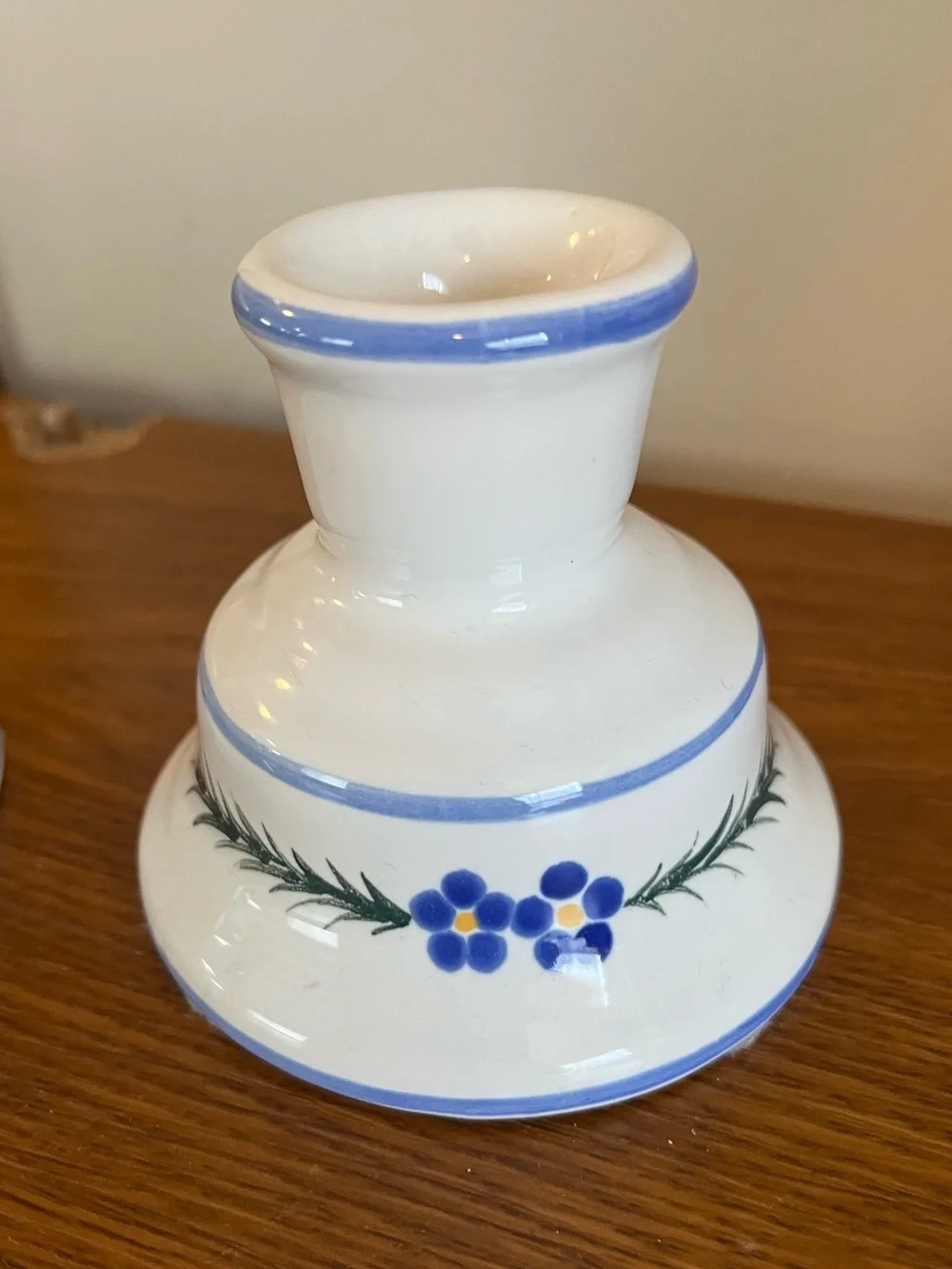 Ceramic Floral Candlestick Holders - White with Blue Flowers